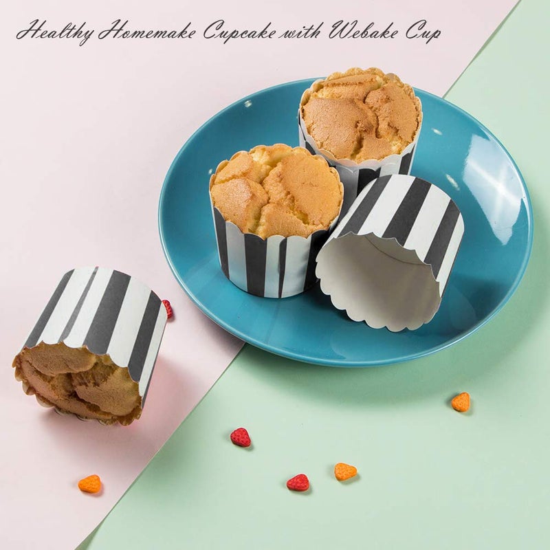 Webake Nonstick Paper Baking Cups for Popcorn Cupcake, 6oz Cupcake Bath Bomb, Muffin Case, Set of 50, Black Stripe for Halloween Party Decorations - Image 3